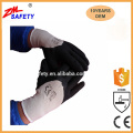 10 Gauge Polycotton Schwarz Crinkle Latex Handschuhe mit 3/4 auf der Handfläche beschichtet